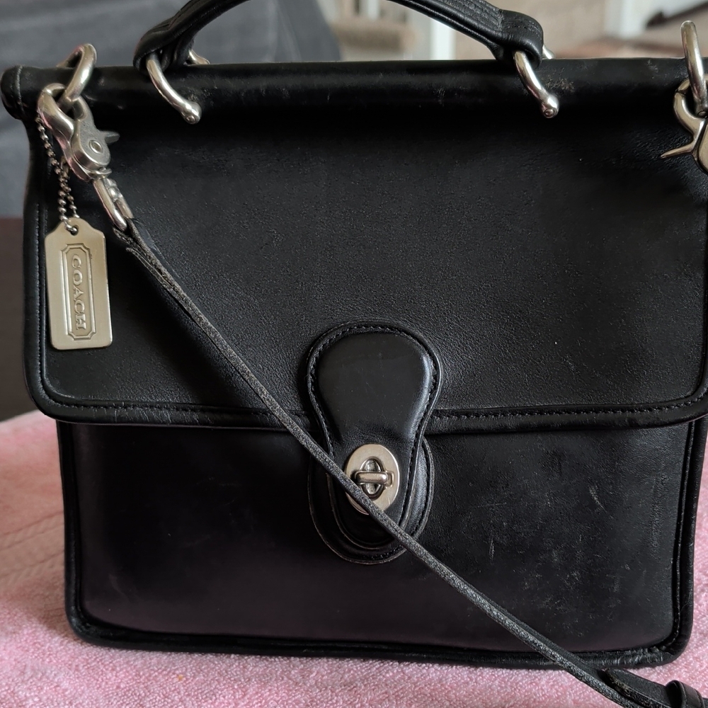 Coach Black Leather Satchel with Silver Hardware - Picture 4 of 10